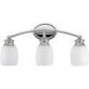 DESCRIPTION: PALMS 3-LIGHT CHROME VANITY BATH LIGHT BAR BRAND/MODEL: HOME IMPRESSIONS 500403 RETAIL$: $59.99 QTY: 1