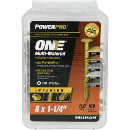 DESCRIPTION: (14) 1 LB. PACKS OF #8 1-1/4" YELLOW ZINC INTERIOR WOOD SCREWS BRAND/MODEL: POWER PRO RETAIL$: $9.98 EACH QTY: 14