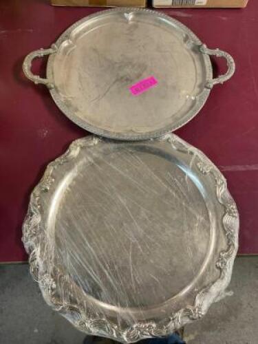 (2) ASSORTED 16" ROUND SERVING TRAYS