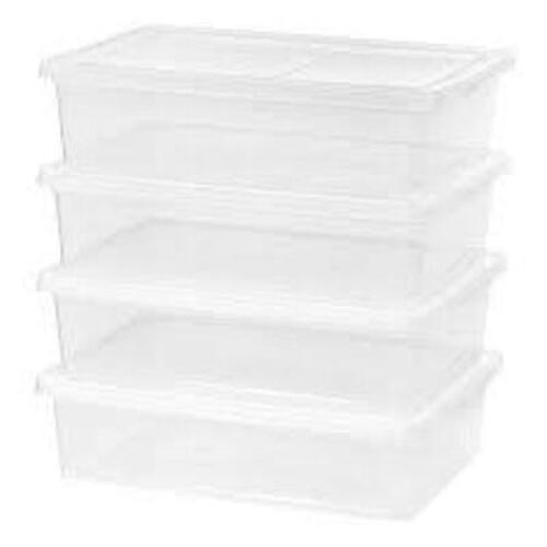 DESCRIPTION: (4) CLEAR BOOT BOX WITH LID BRAND/MODEL: MAINSTAYS RETAIL$: $11.73 EA SIZE: 28 QT QTY: 4