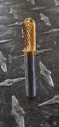 DESCRIPTION: (1) SOLID CARBIDE DOUBLE CUT CYLIDER WITH RADIUS BURR BRAND/MODEL: SGS PRO 014000803 RETAIL$: 39.35 SIZE: 1/4" CUT DIA QTY: 1