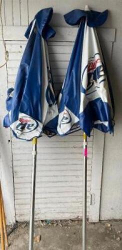 (2) MILLER LIGHT 72" PATIO UMBRELLAS