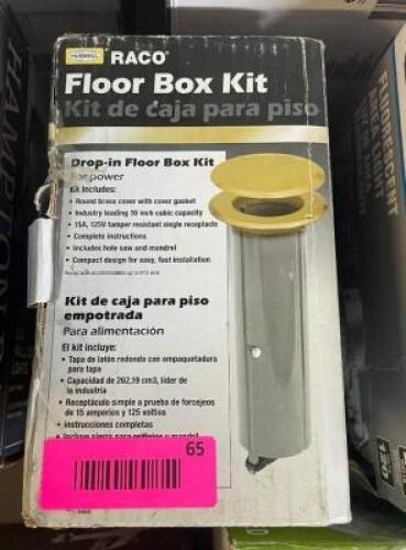 NAME: (2 PPACK) Round, Nonmetallic Drop-in Floor Box Kit, Includes Flange, Cover, Single 15A TR Device and Hole Saw, Brass