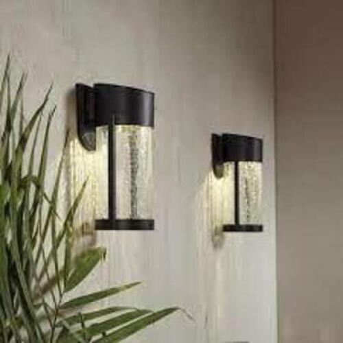 NAME: (3 PACK) 2-Light Black Solar LED Outdoor Wall Lantern with Glass