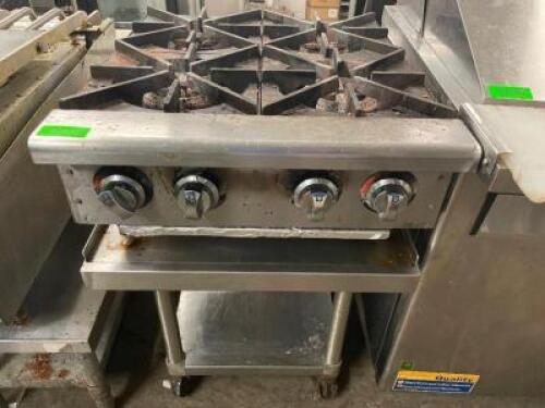 DESCRIPTION: 24 " STAR MAX FOUR BURNER GAS RANGE W/ STAINLESS EQUIPMENT STAND ADDITIONAL INFORMATION NATURAL GAS SIZE: 24" QTY: 1
