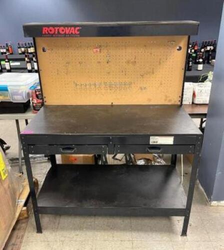 NAME: METAL WORK TABLE WITH PEGBOARD BACKING