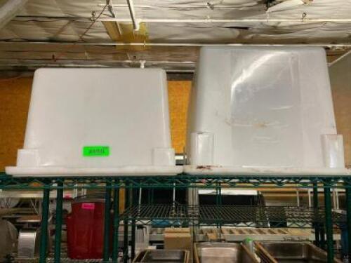 DESCRIPTION: 13 GALLON AND 8 GALLON PLASTIC CONTAINER - NO LIDS THIS LOT IS: ONE MONEY QTY: 1
