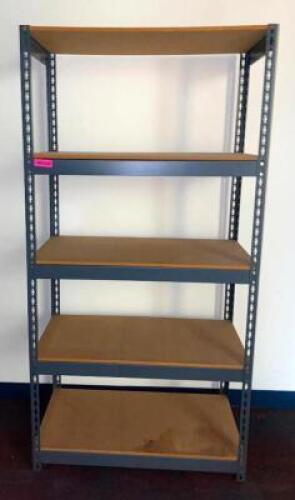 5-TIER METAL STORAGE UNIT W/ WOODEN SHELVING INSERTS