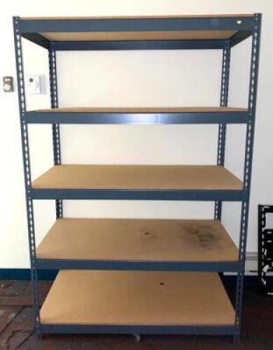 5-TIER METAL STORAGE UNIT W/ WOODEN SHELVING INSERTS