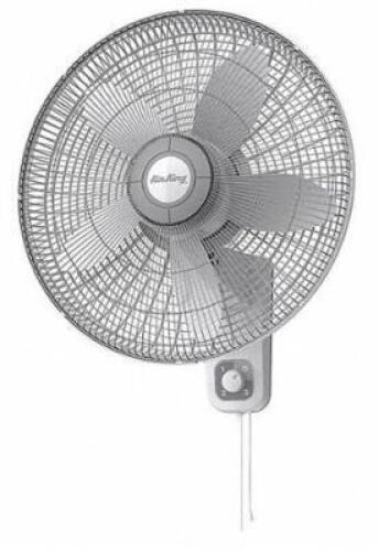 DESCRIPTION (1) AIR KING WALL MOUNT FAN BRAND/MODEL 9018 ADDITIONAL INFORMATION 3-SPEED/OSCILLATING/WHITE/RETAILS AT $72.78 SIZE 18"BLADE DIA X 23"H X