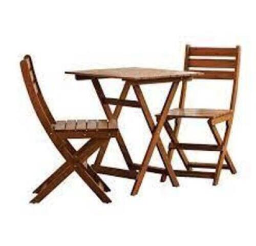 DESCRIPTION: (1) 3 PIECE WOOD BISTRO SET BRAND/MODEL: MAINSTAYS INFORMATION: NATURAL WOOD COLOR RETAIL$: $125.00 EA QTY: 1