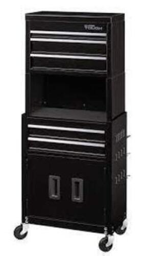 DESCRIPTION: (1) 5 DRAWER ROLLING TOOL CHEST CABINET COMBO BRAND/MODEL: HYPER TOUGH INFORMATION: BLACK RETAIL$: $125.00 EA SIZE: 20IN QTY: 1