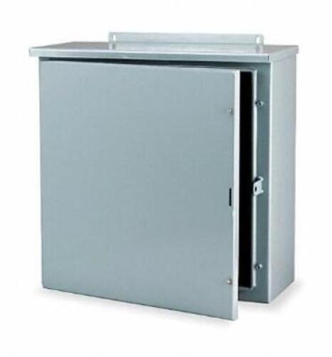 DESCRIPTION (1) WIEGMANN METALLIC ENCLOSURE BRAND/MODEL RHC242408 ADDITIONAL INFORMATION GRAY/CARBON STEEL/RETAILS AT $355.50 SIZE 24"H X 24"W X 8"D T