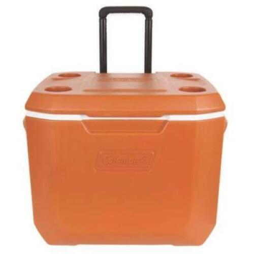 DESCRIPTION (1) COLEMAN HARD-SIDED ROLLING THERMOCOOLER BRAND/MODEL 3000005168 ADDITIONAL INFORMATION ORANGE/ICE UP TO 5 DAYS/RETAILS AT $89.99 SIZE 5