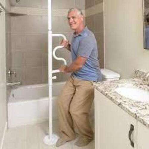 DESCRIPTION: (1) POLE AND CURVE GRAB BAR BRAND/MODEL: STANDER SECURITY #233056 RETAIL$: $250.00 EA SIZE: 7 FT. TO 10 FT. QTY: 1