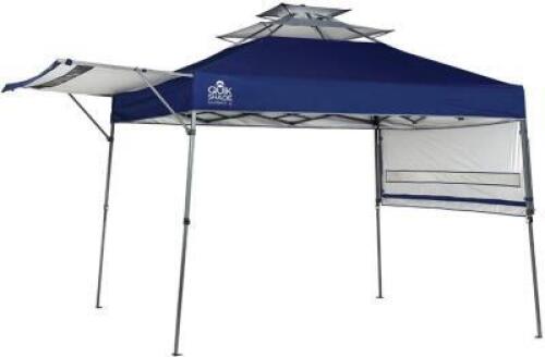 DESCRIPTION (1) QUIK SHADE SUMMIT-X POPUP CANOPY BRAND/MODEL 15JFLF80F7-P ADDITIONAL INFORMATION NAVY BLUE/ADJUSTABLE/RETAILS AT $309.95 SIZE 10' X 17