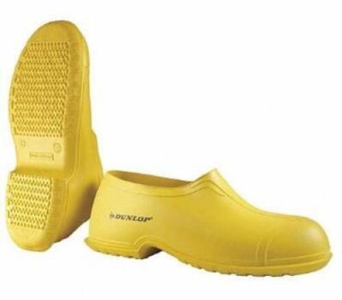 DESCRIPTION (2) DUNLOP OVERSHOE BRAND/MODEL 88010-MD-00 ADDITIONAL INFORMATION YELLOW/PVC OUTSOLE/RETAILS AT $17.82 EACH SIZE FITS SHOE SIZE: 8 TO 9 T