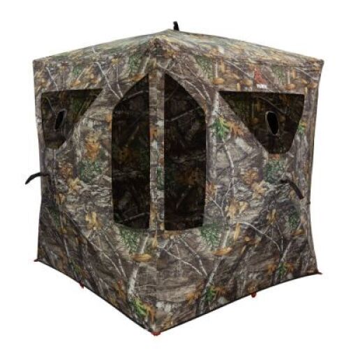 DESCRIPTION: (1) GROUND LEVEL HUNTING BLIND BRAND/MODEL: FORSA THE DEN INFORMATION: CAMO RETAIL$: $100.00 EA SIZE: 58X58 QTY: 1