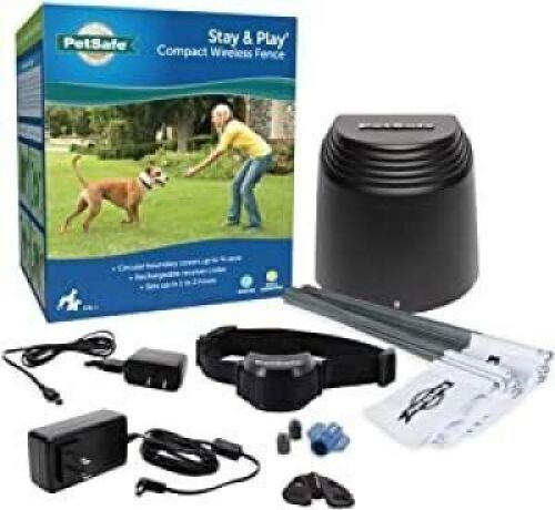 DESCRIPTION: (1) COMPACT WIRELESS FENCE BRAND/MODEL: PETSAFE STAY AND PLAY RETAIL$: $284.95 EA SIZE: 7IN QTY: 1