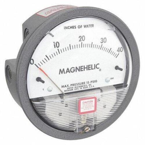 DESCRIPTION: (2) DIFFERENTIAL PRESSURE GAUGE BRAND/MODEL: DWYER #1W475 RETAIL$: $100.00 EA SIZE: 0-40 IN WC, 1/8 IN NPT FEMALE QTY: 2