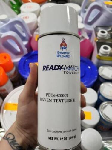 DESCRIPTION: (6) READY MATCH TOUCH UP BRAND/MODEL: SHERWIN WILLIAMS INFORMATION: PBT6-C0001 RAVEN TEXTURE 2 RETAIL$: $12.00 EA SIZE: 12 OZ QTY: 6