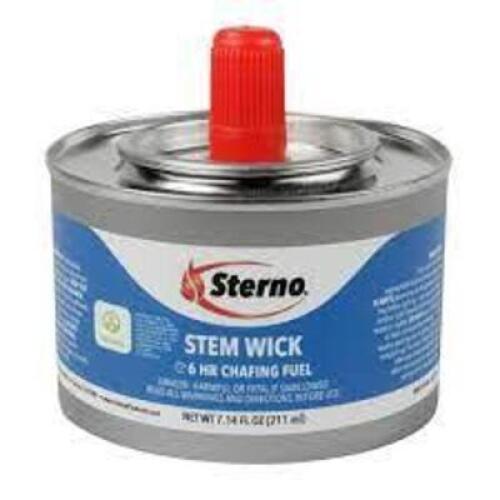 DESCRIPTION: (6) STEM WICK 6 HR CHAFING FUEL BRAND/MODEL: STERNO RETAIL$: $5.00 EA SIZE: 7.14 FL OZ QTY: 6