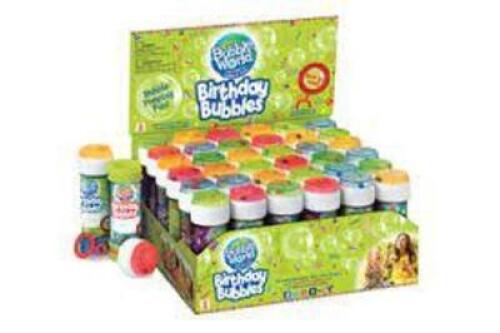 DESCRIPTION: (1) BOX OF (36) BIRTHDAY BUBBLES, DISPLAY BRAND/MODEL: BUBBLE WORLD INFORMATION: MULTI RETAIL$: 50 SIZE: 2 OZ QTY: 1