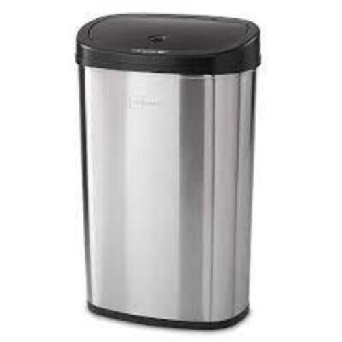 DESCRIPTION: (1) MOTION SENSOR KITCHEN GARBAGE CAN BRAND/MODEL: MAINSTAYS/MS-50-22 INFORMATION: BLACK STAINLESS STEEL/CLOSES AFTER 5 SECS RETAIL$: 59.