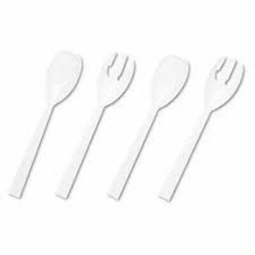 DESCRIPTION: (3) PACKS OF (12) PLASTIC SERVING FORKS AND SPOONS BRAND/MODEL: TABLEMATE #TBLW95PK4-12 PCS INFORMATION: WHITE RETAIL$: $21.29 EA QTY: 3
