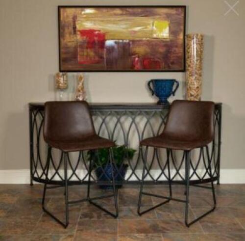 DESCRIPTION (2) COUNTER HEIGHT BARSTOOLS BRAND/MODEL FLASH FURNITURE #E-ER18345-24-DB-GG ADDITIONAL INFORMATION RETAILS FOR $119.00 TOTAL SIZE 24 IN T
