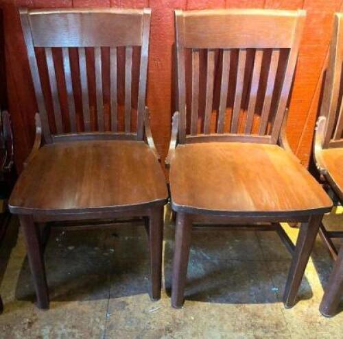 DESCRIPTION: (8) BAR BACK WOODEN CHAIRS LOCATION: BAR THIS LOT IS: SOLD BY THE PIECE QTY: 8