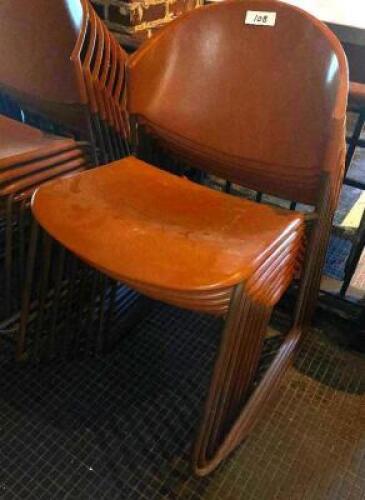 DESCRIPTION: (8) BROWN PLASTIC STACK CHAIRS. LOCATION: BAR THIS LOT IS: SOLD BY THE PIECE QTY: 8