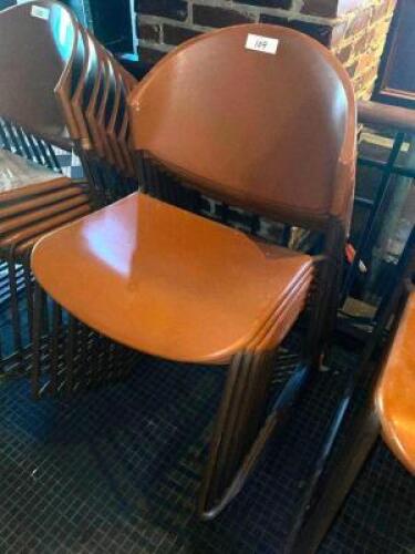 DESCRIPTION: (8) BROWN PLASTIC STACK CHAIRS. LOCATION: BAR THIS LOT IS: SOLD BY THE PIECE QTY: 8