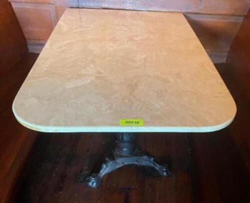 44" X 28" COMPOSITE TOP TABLE W/ CAST IRON CLAW FOOT BASE