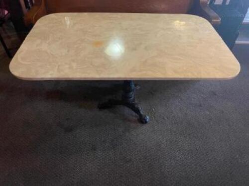50" X 30" COMPOSITE TABLE TOP W/ CAST IRON CLAW FOOT BASE