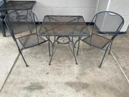 30" X 30" WROUGHT IRON PATIO TABLE W/ (2) CHAIRS