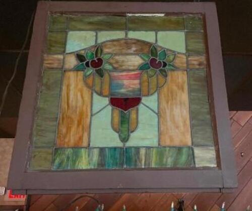 25" X 25" FRAMED STAINED GLASS DECORATION