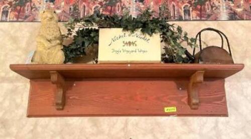 48" WOODEN WALL SHELF W/ DECOR AS SHOWN