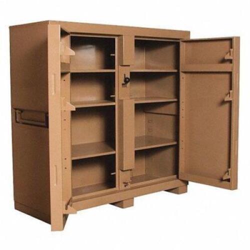 DESCRIPTION: (1) JOBSITE CABINET BRAND/MODEL: KNAACK #13R518 INFORMATION: TAN/BROWN RETAIL$: 2100.55 EA SIZE: 60"W 24"D 60"H QTY: 1