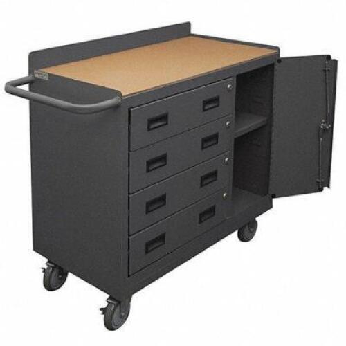 DESCRIPTION: (1) MOBILE CABINET WORKBENCH BRAND/MODEL: GRAINGER #6YE53 INFORMATION: GREY WITH HOOD TOP RETAIL$: 1031.24 EA SIZE: 18"D 38-3/8"H 36"W QT
