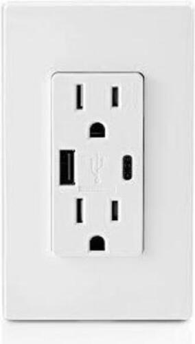 DESCRIPTION: (4) USB IN-WALL TYPE A/TYPE C BRAND/MODEL: LEVITON #T5633-BW INFORMATION: WHITE RETAIL$: 46.07 EA QTY: 4