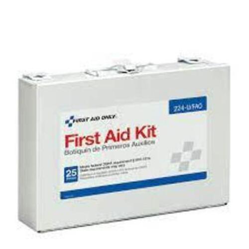 DESCRIPTION: (2) FIRST AID KIT BRAND/MODEL: FIRST AID ONLY #6XND3 INFORMATION: WHITE, METAL #224-U/FAO RETAIL$: 47.33 EA SIZE: 25 PERSON QTY: 2