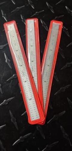 DESCRIPTION (3) STARRETT 6" FLEXIBLE STEEL RULE BRAND/MODEL STARRETT/C305R-6 ADDITIONAL INFORMATION RETAIL $ 81.67 EACH, 6" PHOTO ENGRAVED, BLACK PAIN