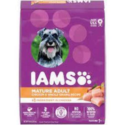 DESCRIPTION: (1) BAG OF MATURE ADULT DOG FOOD BRAND/MODEL: IAMS RETAIL$: $40.00 EA SIZE: 15 LBS QTY: 1