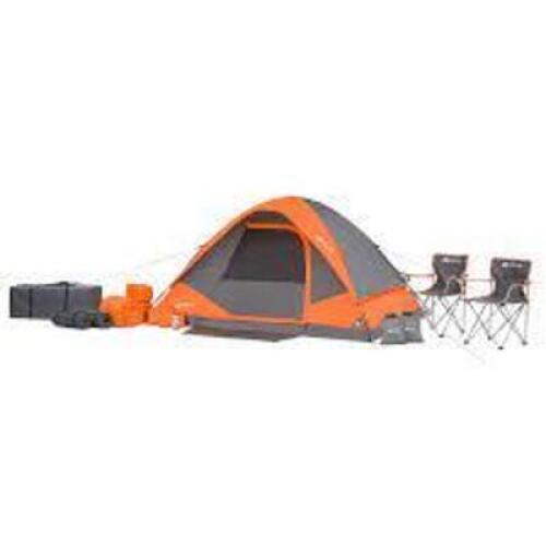 DESCRIPTION: (1) CAMPING COMBO SET BRAND/MODEL: OZARK TRAIL/WMT-9752C INFORMATION: GRAY & ORANGE/22-PIECES RETAIL$: 129.00 SIZE: 108"L X 84"W X 52"H Q