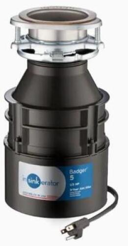 DESCRIPTION (1) INSINKERATOR BADGER GARBAGE DISPOSAL BRAND/MODEL BADGER-5W/C ADDITIONAL INFORMATION CONTINUOUS FEED/GRIND CHAMBER CAPACITY: 26 OZ/RETA