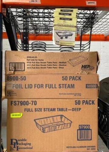 ASSORTED STEAM PAN RACKS CONTAINERS AND LIDS