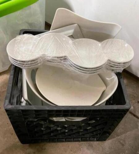 BIN OF ASSORTED SERVING DISHES