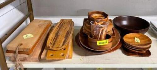 ASSORTED WOODEN BOWLS, PLATES, PLATTERS