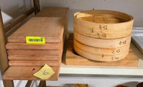 ASSORTED WOODEN PLANKS AND STEAM BASKET